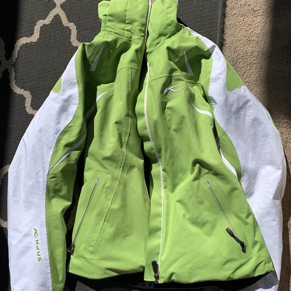 Kjus Women's Lime Green and White Ski Jacket - Weatherproof Performance